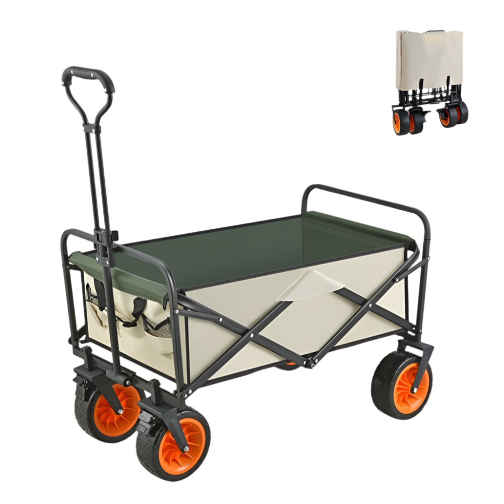 8 Inch Wheel Beige Folding Beach Wagon Cart Trolley Garden Outdoor Picnic Camping Sports Market Collapsible Shop - Drowning In Summer