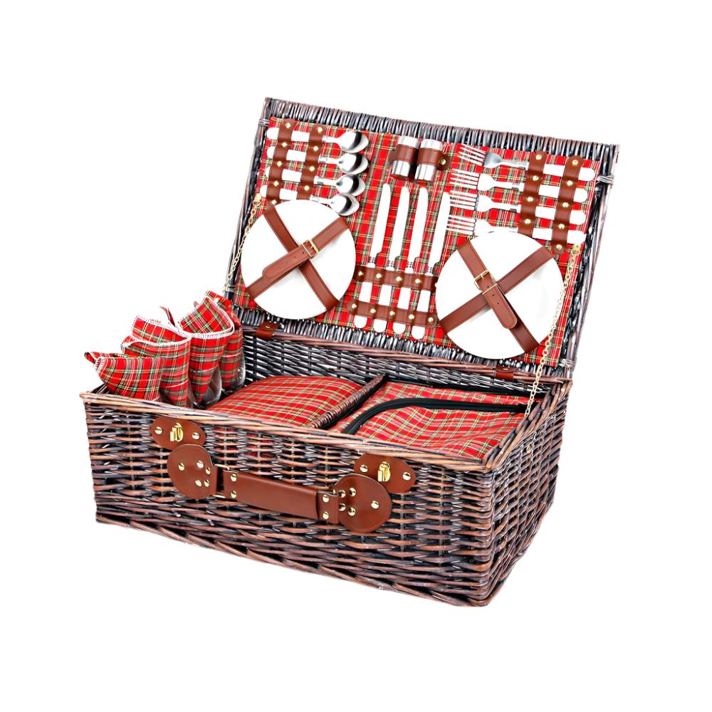 Alfresco 4 Person Picnic Basket Set Insulated Blanket Bag Red - Drowning In Summer