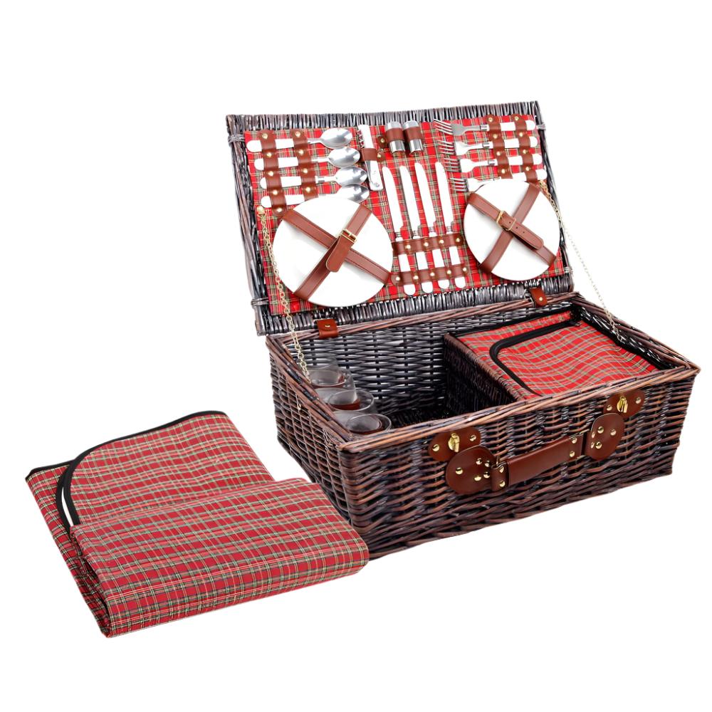 Alfresco 4 Person Picnic Basket Set Insulated Blanket Bag Red - Drowning In Summer