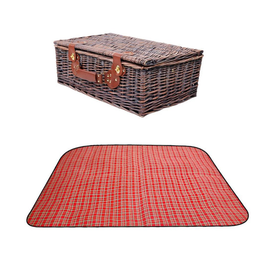 Alfresco 4 Person Picnic Basket Set Insulated Blanket Bag Red - Drowning In Summer