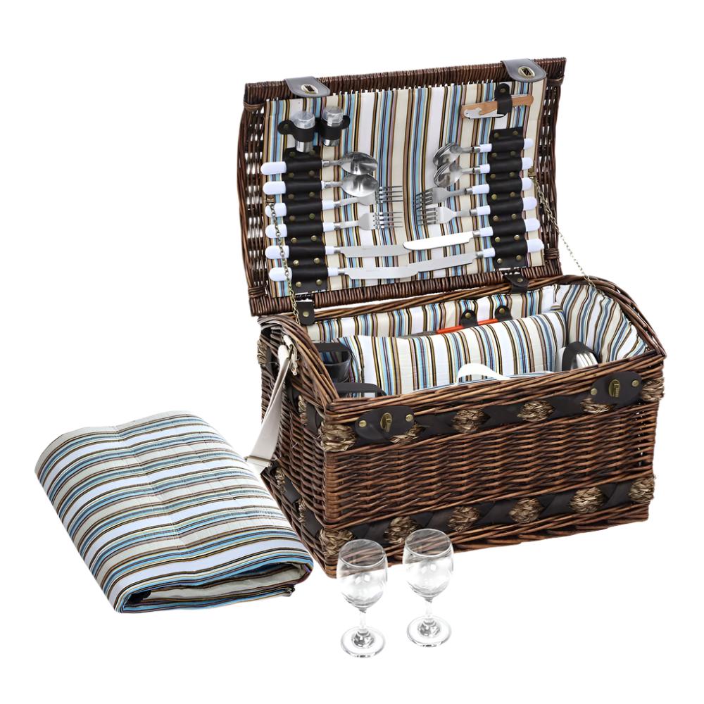 Alfresco 4 Person Picnic Basket Set Insulated Storage Blanket - Drowning In Summer