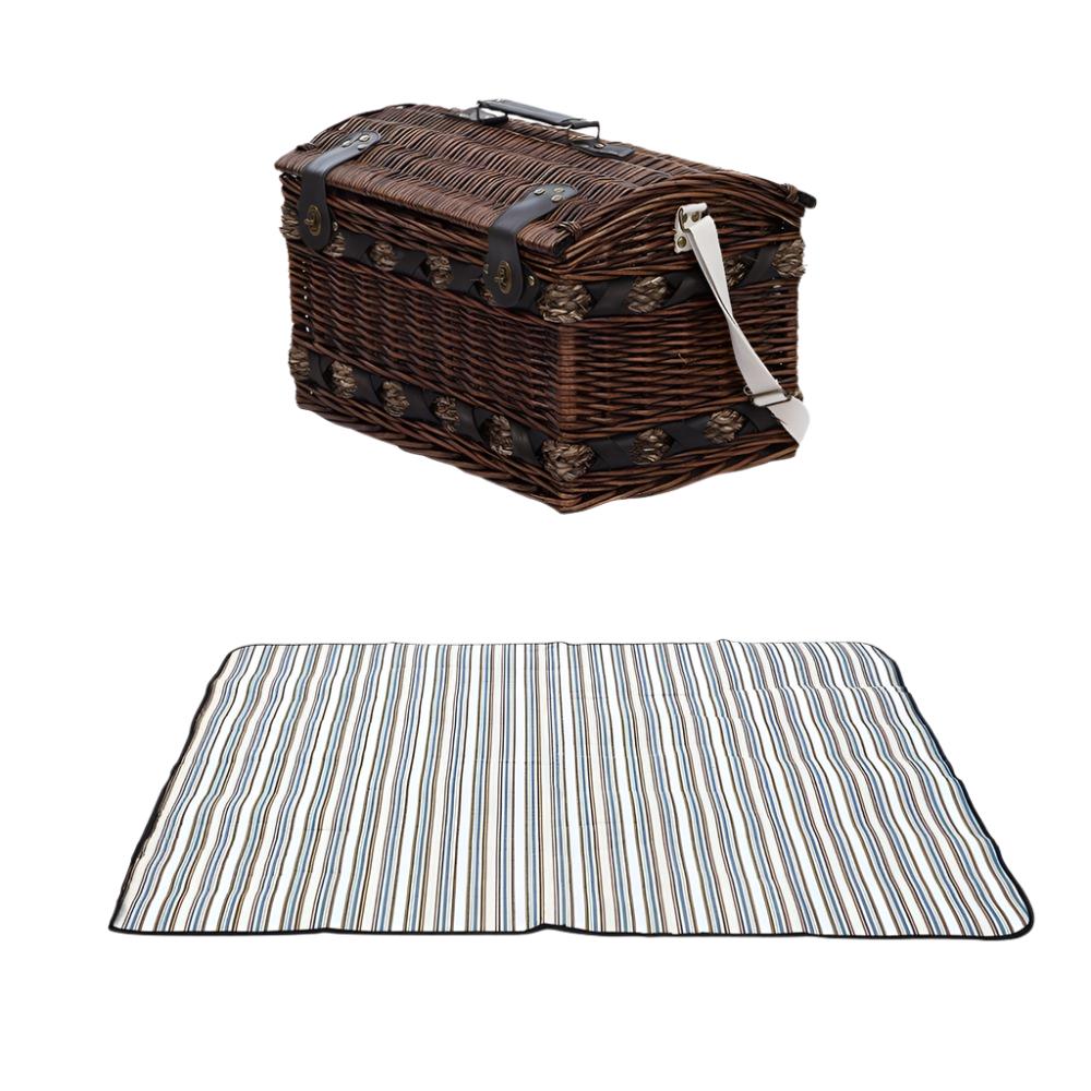Alfresco 4 Person Picnic Basket Set Insulated Storage Blanket - Drowning In Summer