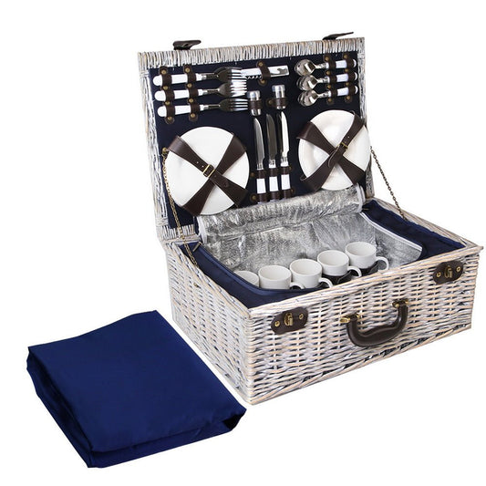 Alfresco 6 Person Picnic Basket Set Cooler Bag Insulated Blanket Plates Navy - Drowning In Summer