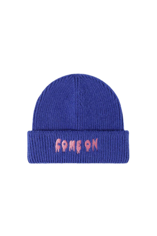 COME ON Embroidered Cuff Knit Beanie - Drowning In Summer