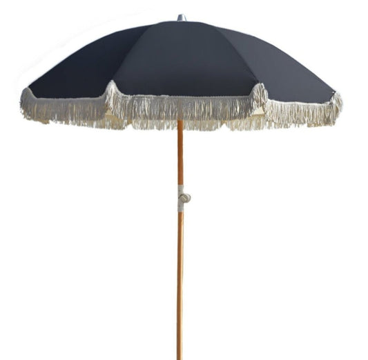 Havana Outdoors Beach Umbrella Portable 2 Metre Fringed Garden Sun Shade Shelter - Black - Drowning In Summer