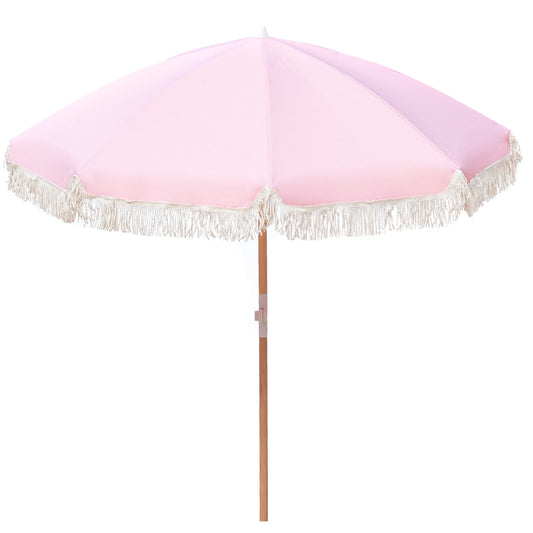 Havana Outdoors Beach Umbrella Portable 2 Metre Fringed Garden Sun Shade Shelter - Dusty Rose - Drowning In Summer