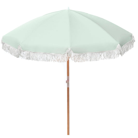 Havana Outdoors Beach Umbrella Portable 2 Metre Fringed Garden Sun Shade Shelter - Sage Green - Drowning In Summer