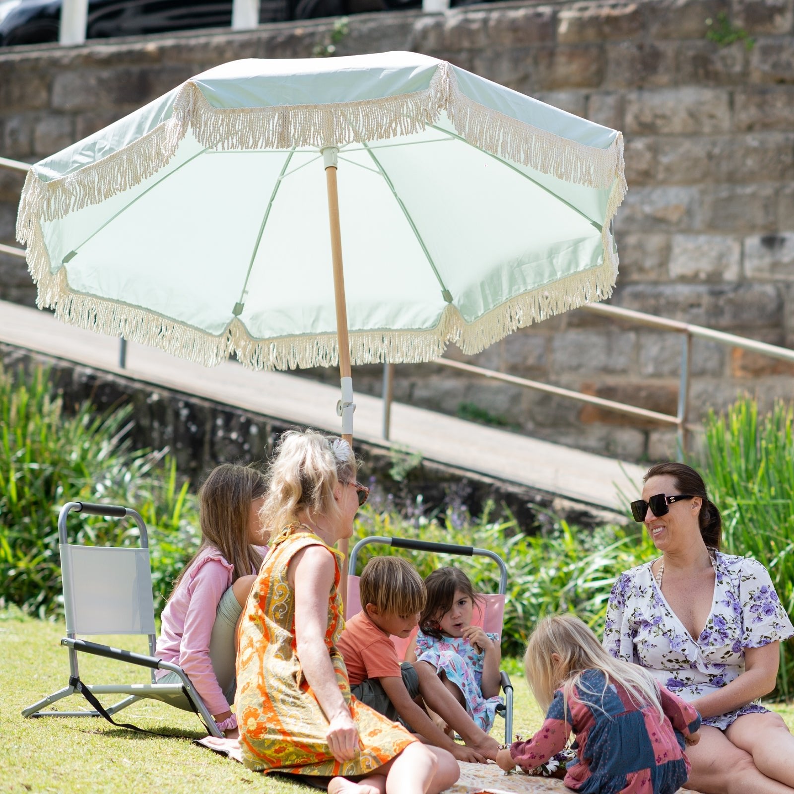 Havana Outdoors Beach Umbrella Portable 2 Metre Fringed Garden Sun Shade Shelter - Sage Green - Drowning In Summer