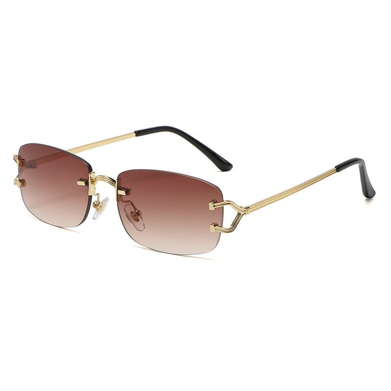 Light Brown Stylish Frameless Diamond - Cut Sunglasses with Metallic Temples - Trendy Line - Design Fashion Eyewear - Drowning In Summer