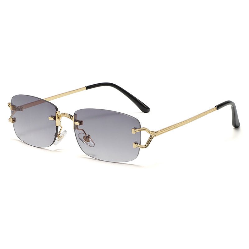 Light Gray Stylish Frameless Diamond - Cut Sunglasses with Metallic Temples - Trendy Line - Design Fashion Eyewear - Drowning In Summer