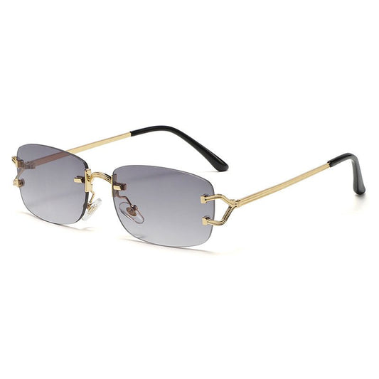 Light Gray Stylish Frameless Diamond - Cut Sunglasses with Metallic Temples - Trendy Line - Design Fashion Eyewear - Drowning In Summer