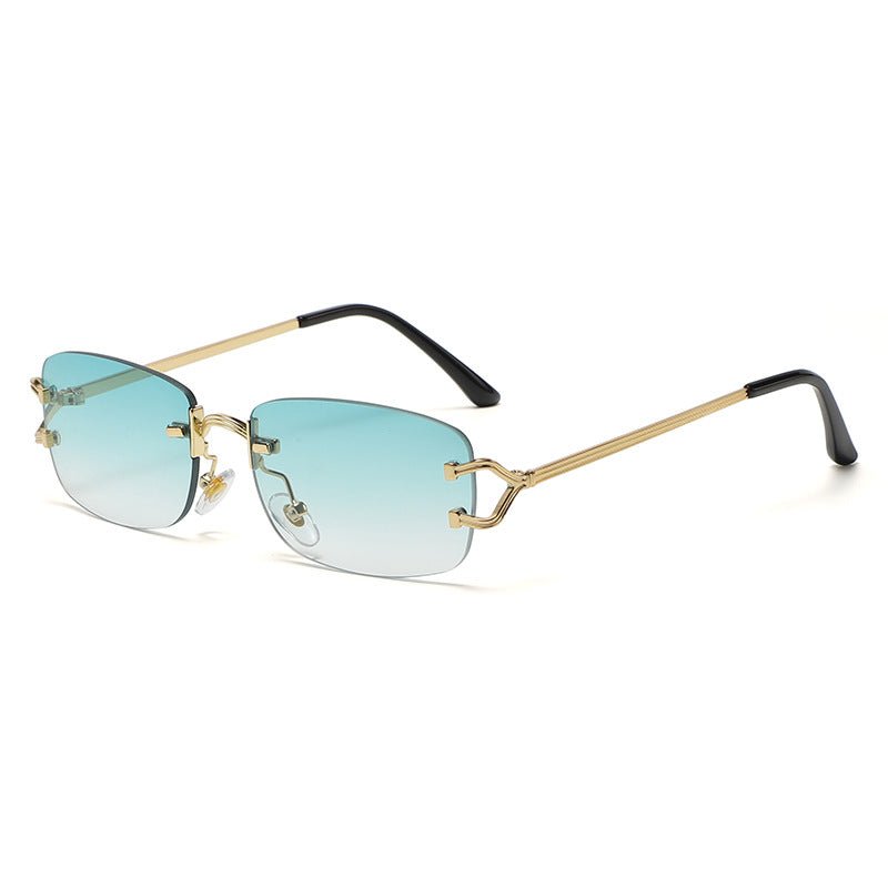 Light Green Stylish Frameless Diamond - Cut Sunglasses with Metallic Temples - Trendy Line - Design Fashion Eyewear - Drowning In Summer