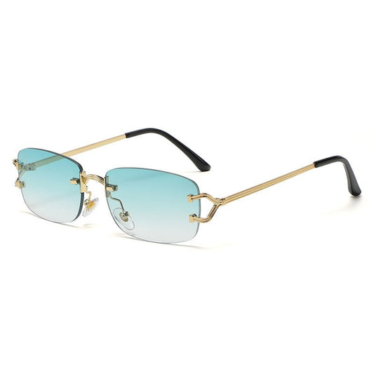 Light Green Stylish Frameless Diamond - Cut Sunglasses with Metallic Temples - Trendy Line - Design Fashion Eyewear - Drowning In Summer