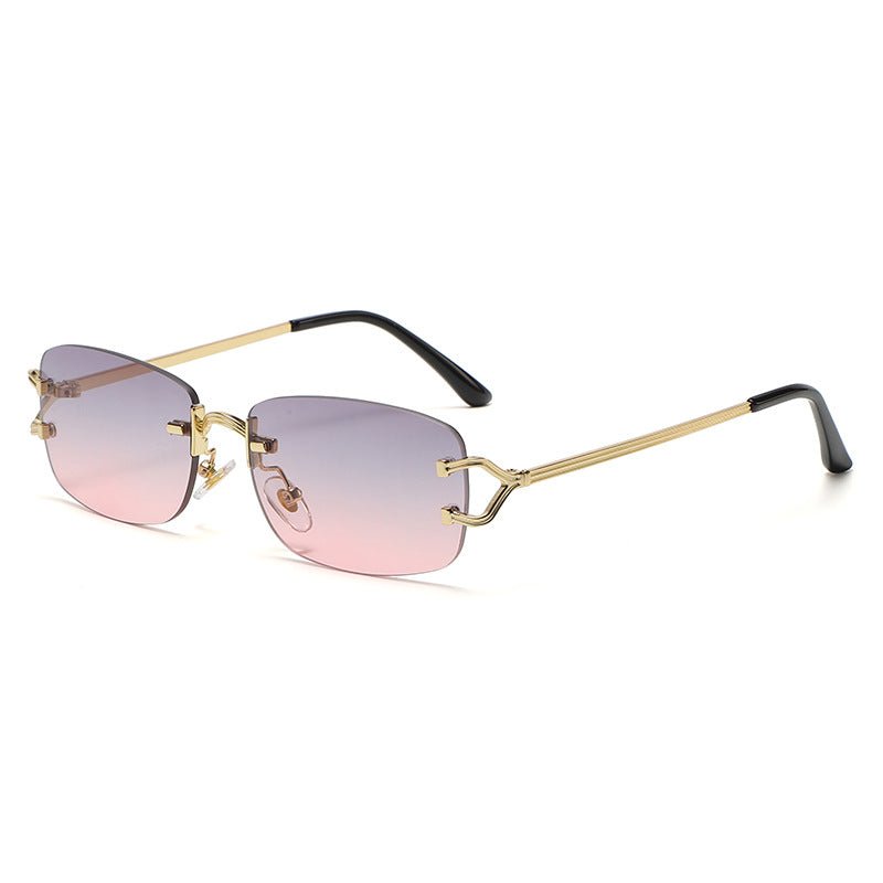 Pink Purple Stylish Frameless Diamond - Cut Sunglasses with Metallic Temples - Trendy Line - Design Fashion Eyewear - Drowning In Summer